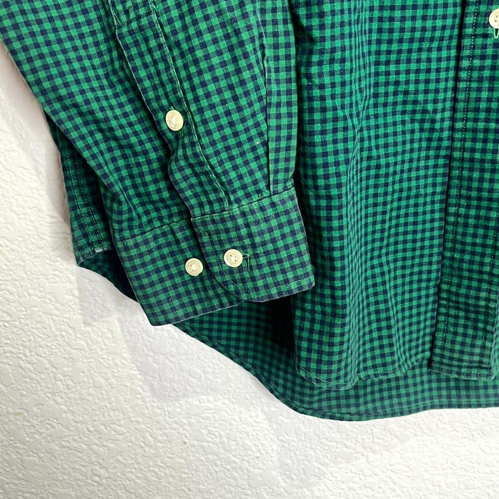 Vintage Tommy Hilfiger Shirt Men XL Green Blue Micro Gingham Pleated Button Down - Picture 8 of 13